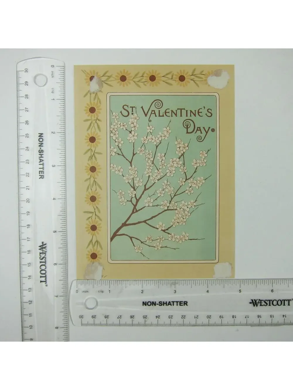 Victorian Valentine Card Red Geranium Flowers Tree White Blossoms Back Antique